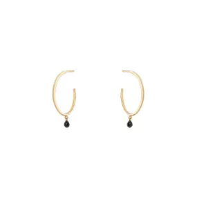 18 Karat Yellow Gold ADELINE hoops with 2 Black Diamonds Briolette