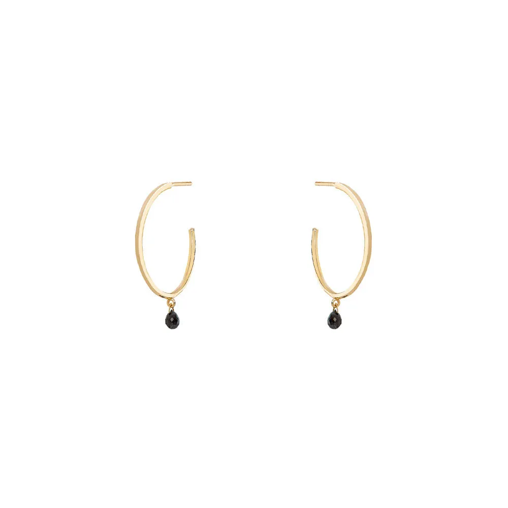 18 Karat Yellow Gold ADELINE hoops with 2 Black Diamonds Briolette