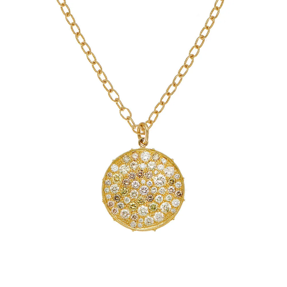 18 Karat Yellow Gold Confetti Pendant with Multi Colored Diamonds