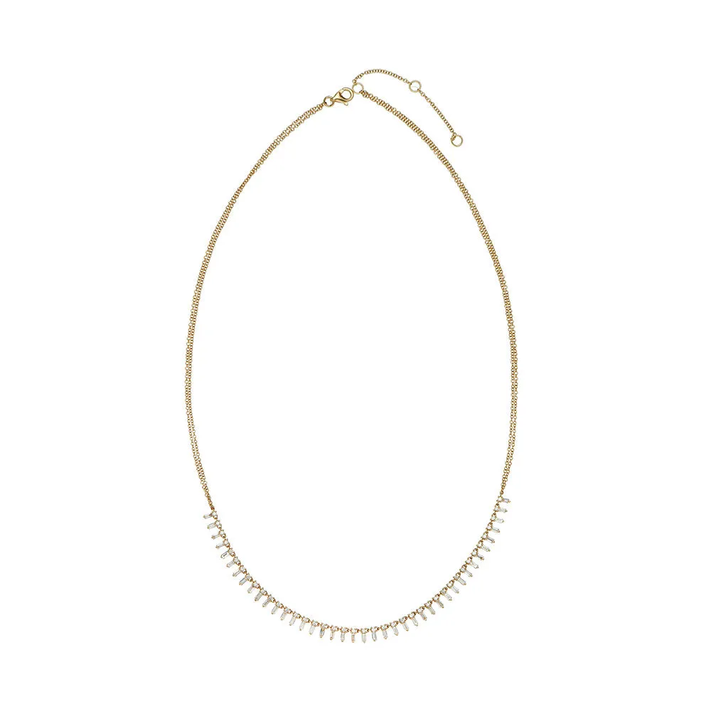 18 Karat Yellow Gold Zeena necklace with White Diamond Baguettes