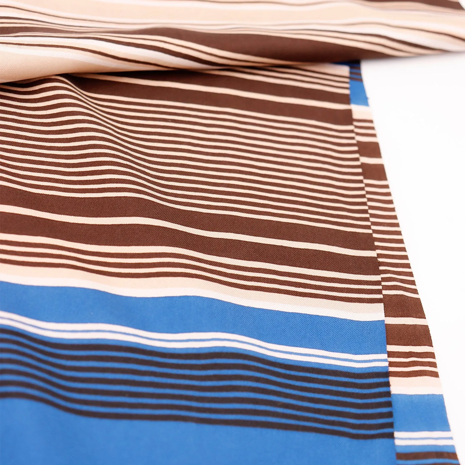 1990s Yves Saint Laurent Blue & Brown Striped Silk Scarf