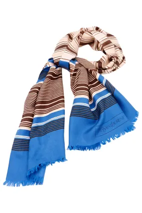 1990s Yves Saint Laurent Blue & Brown Striped Silk Scarf