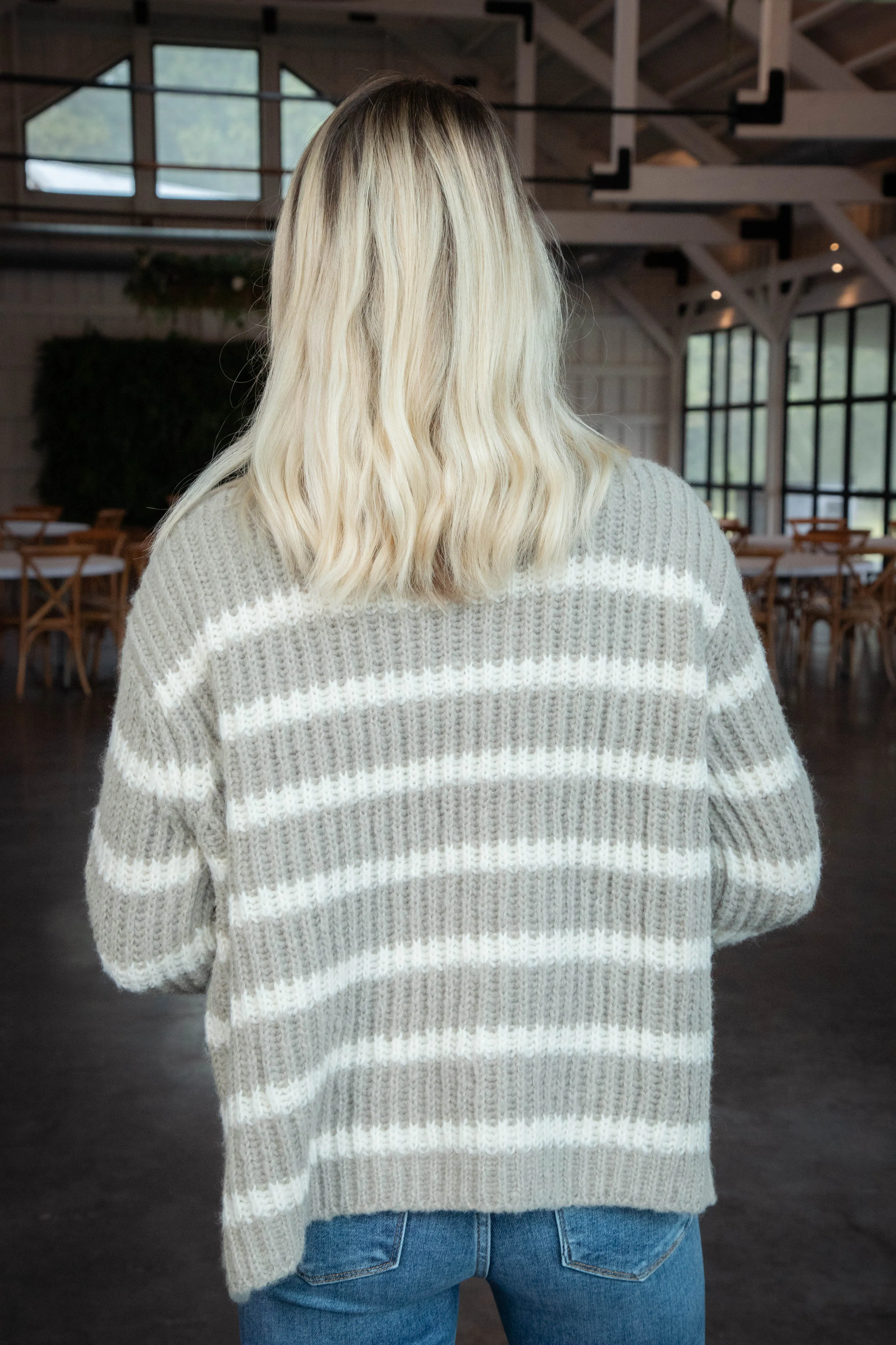 Aki Turtleneck Striped Sweater, Moss Ivory | Sadie & Sage