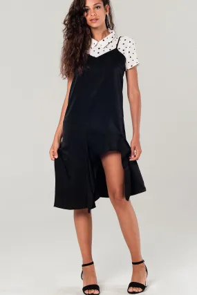 Asymmetric hem slip dress in black