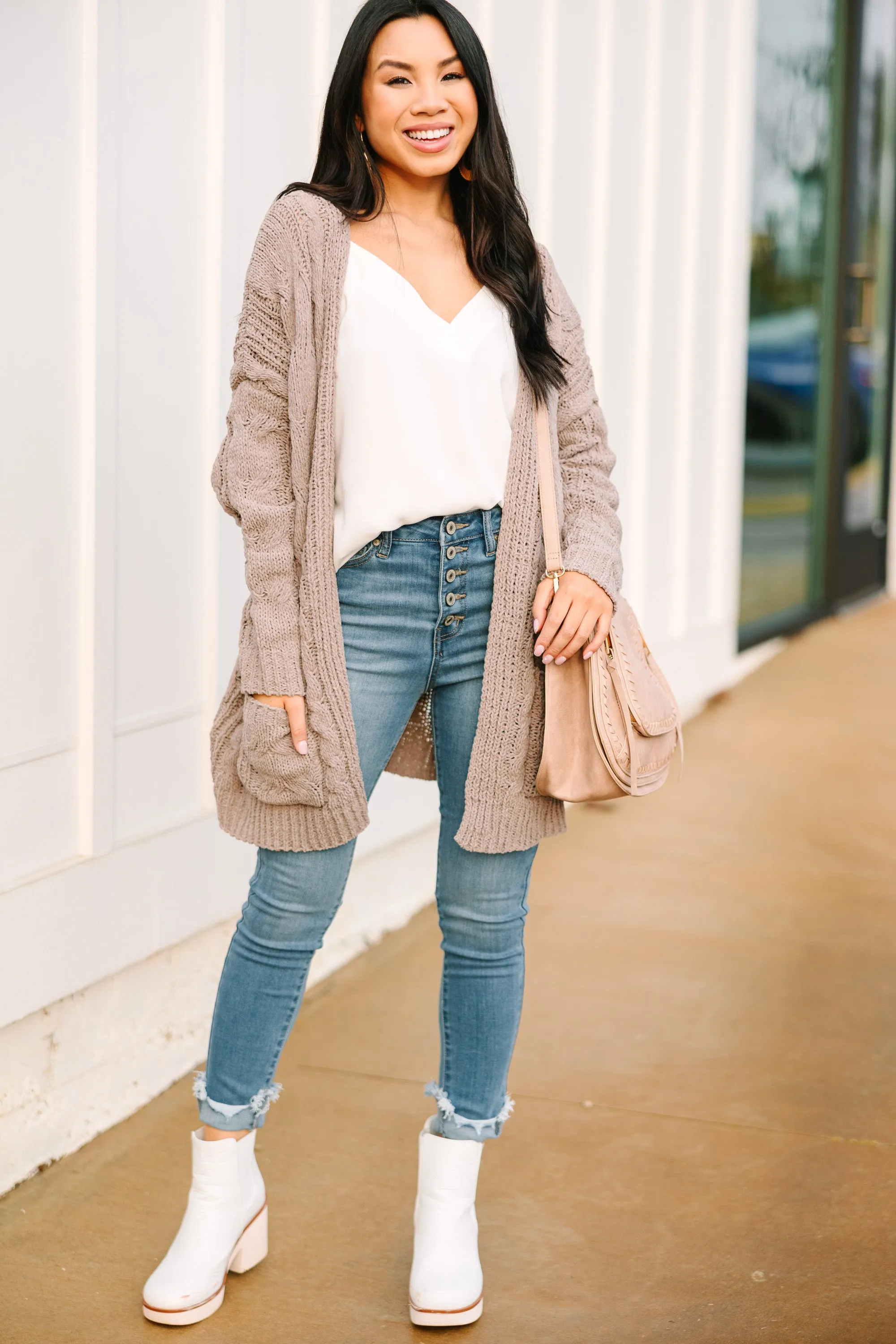 Better Places Ahead Truffle Brown Cable Knit Cardigan