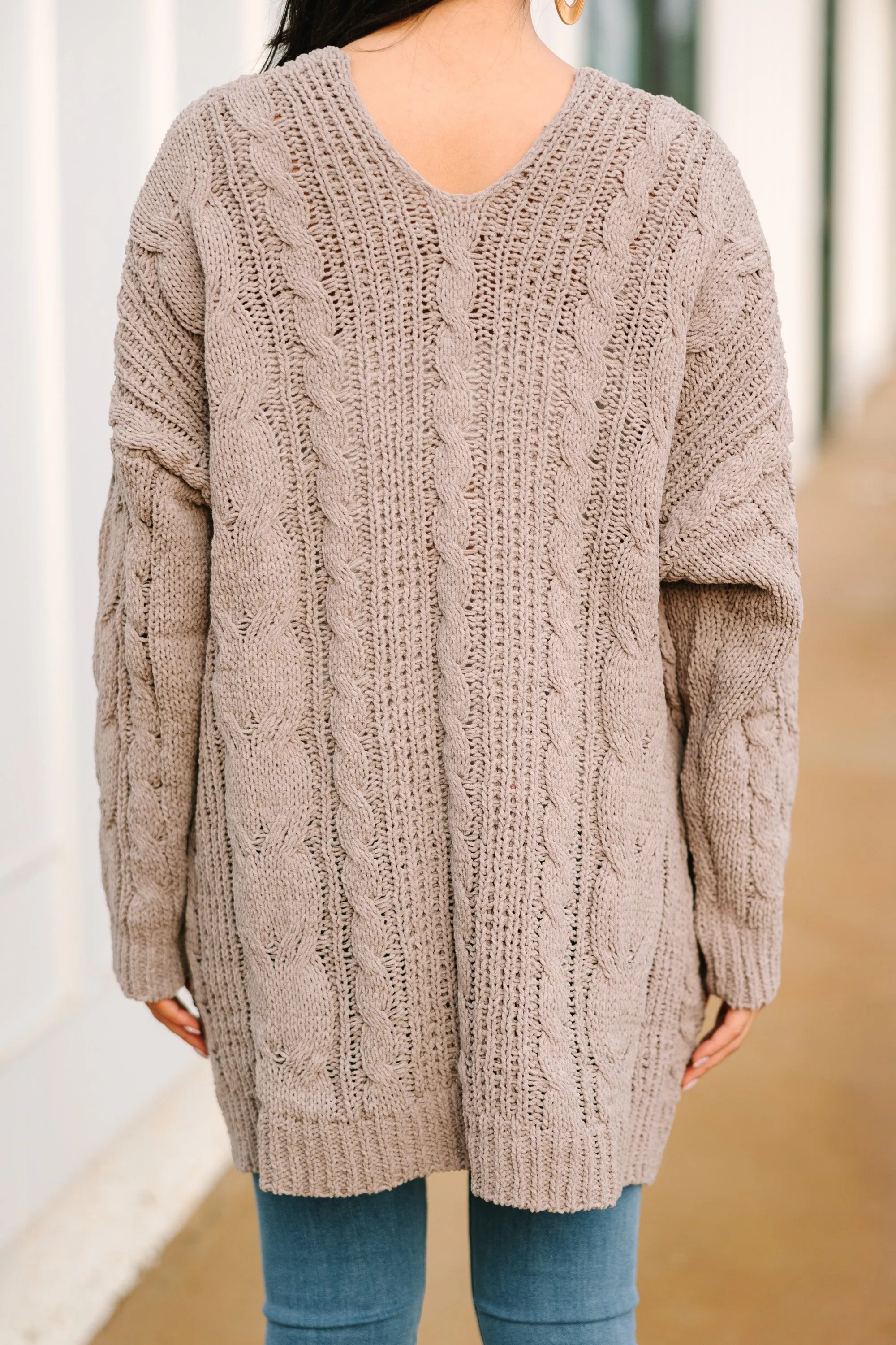 Better Places Ahead Truffle Brown Cable Knit Cardigan