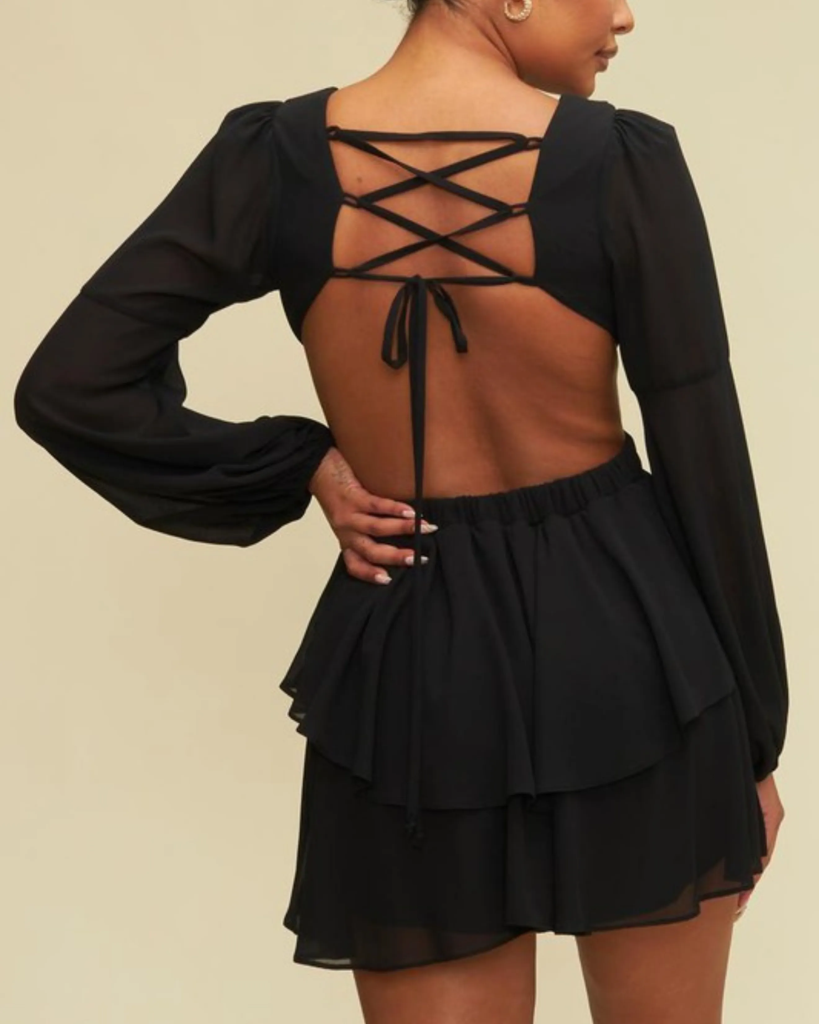 Black Cutout Lace Back Mini Dress