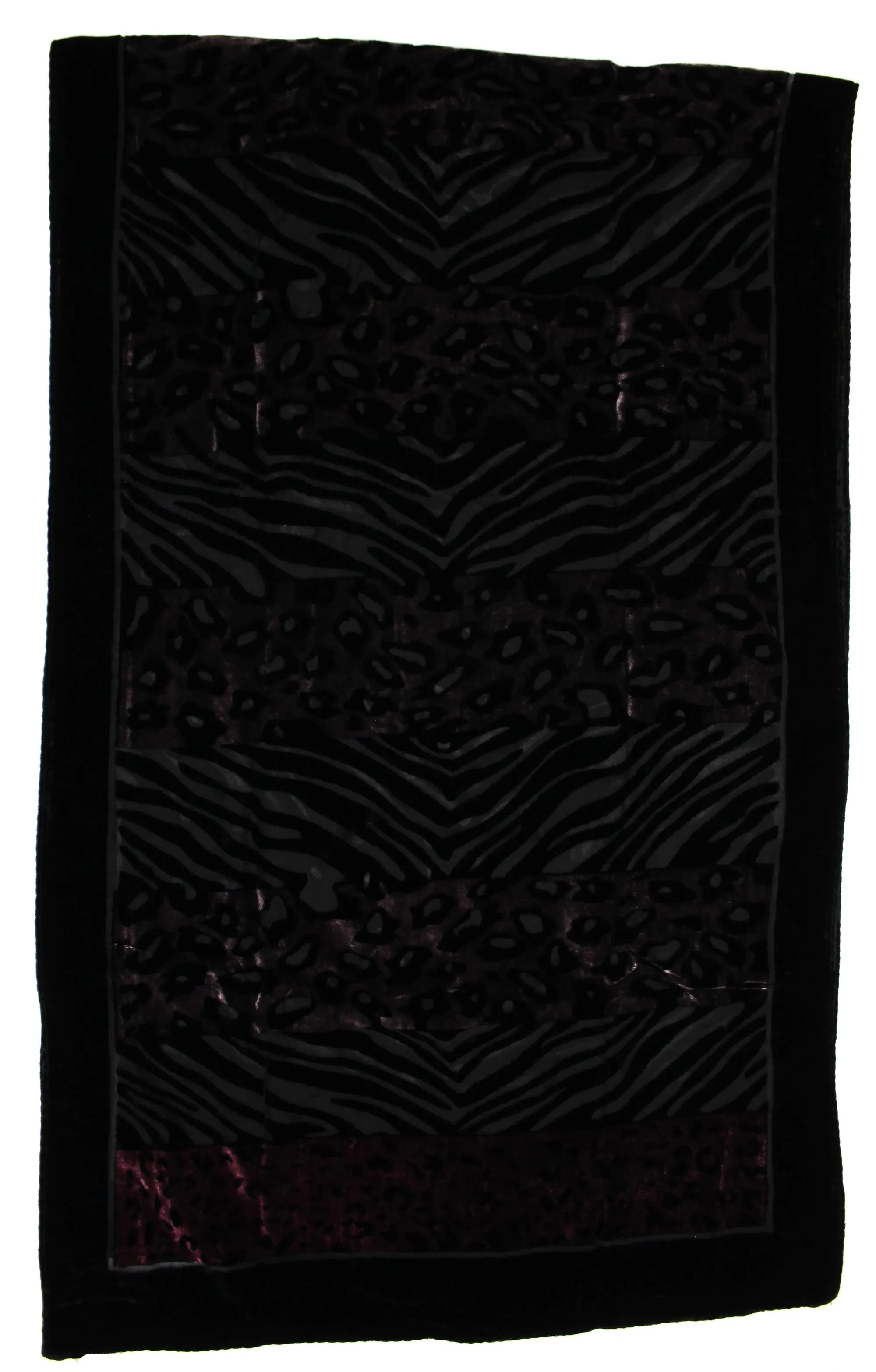 Black   Grey Wave Patterned Devore Velvet Scarf (174 x 54cm)