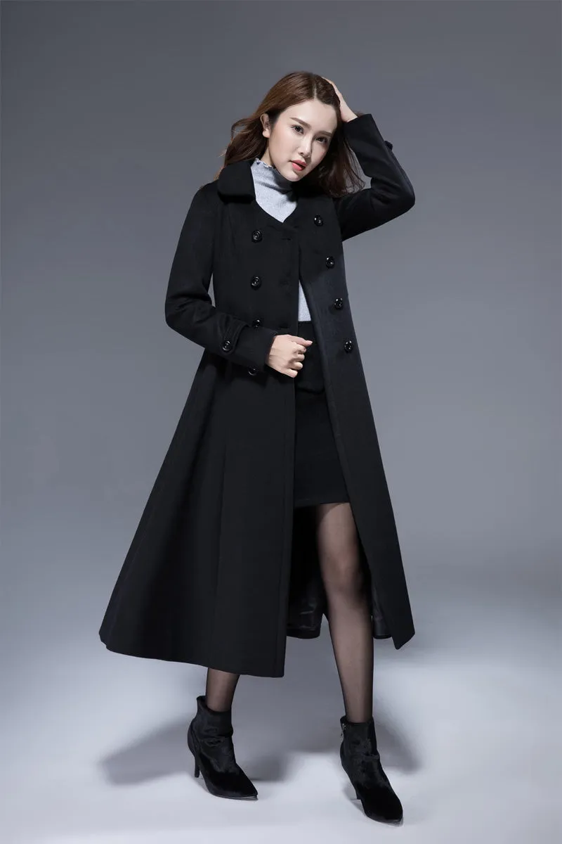 black wool jacket coat with double breasted design1820#