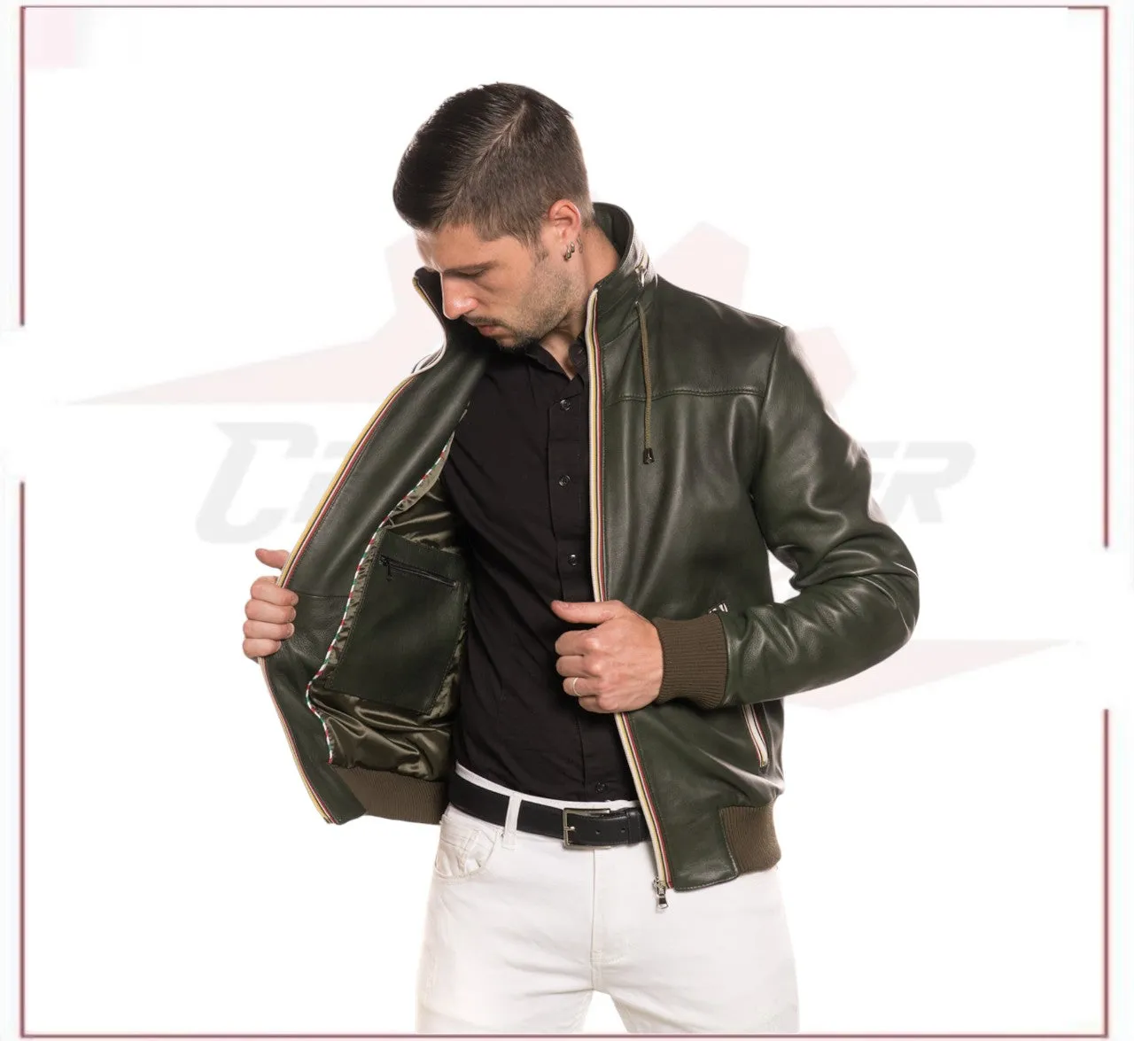 Bomber KiWey - Men’s Bomber Green genuine leather