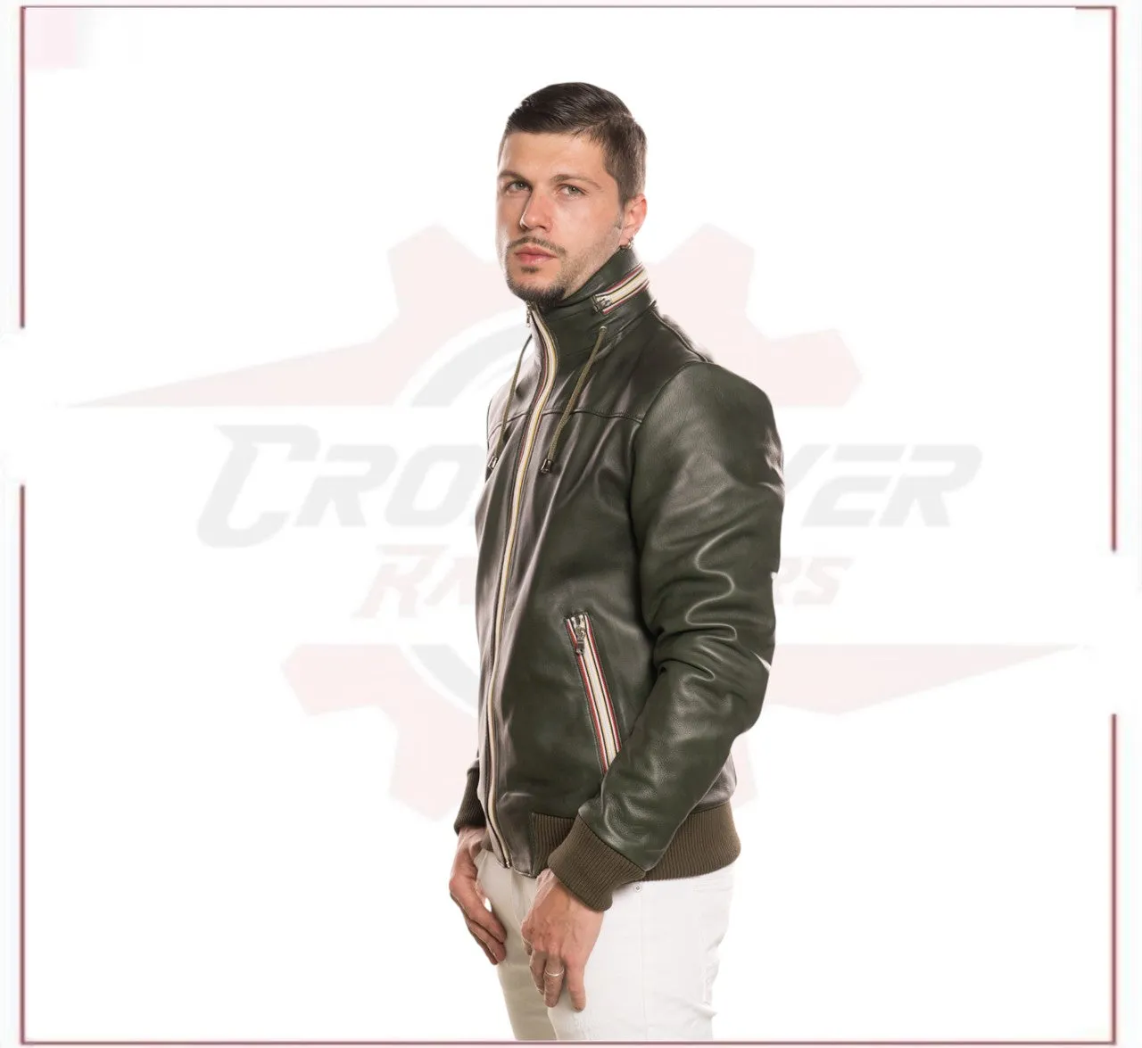 Bomber KiWey - Men’s Bomber Green genuine leather