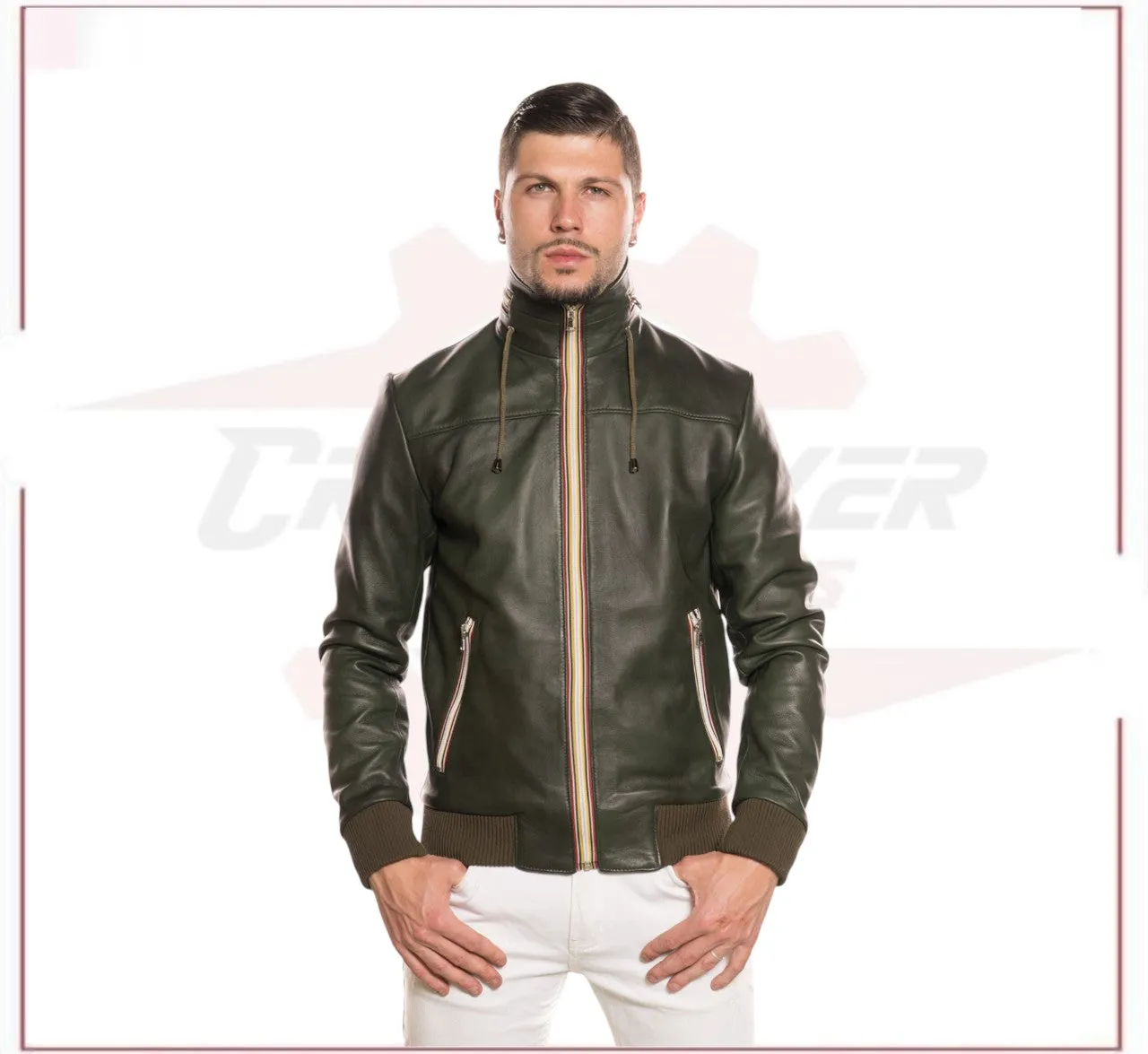 Bomber KiWey - Men’s Bomber Green genuine leather