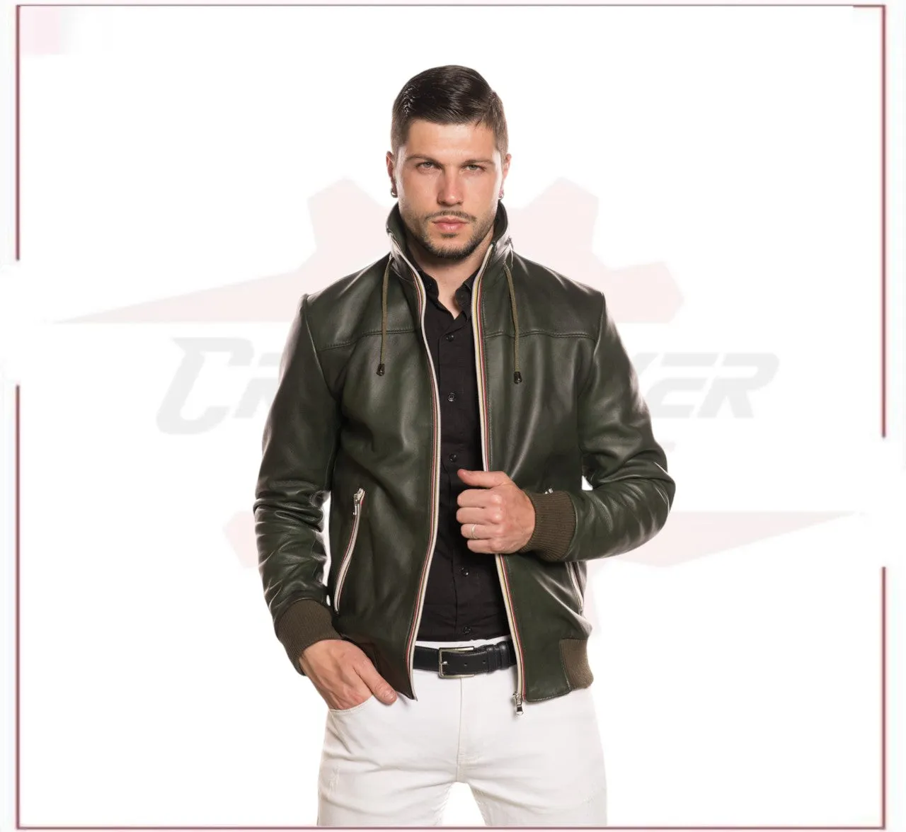 Bomber KiWey - Men’s Bomber Green genuine leather