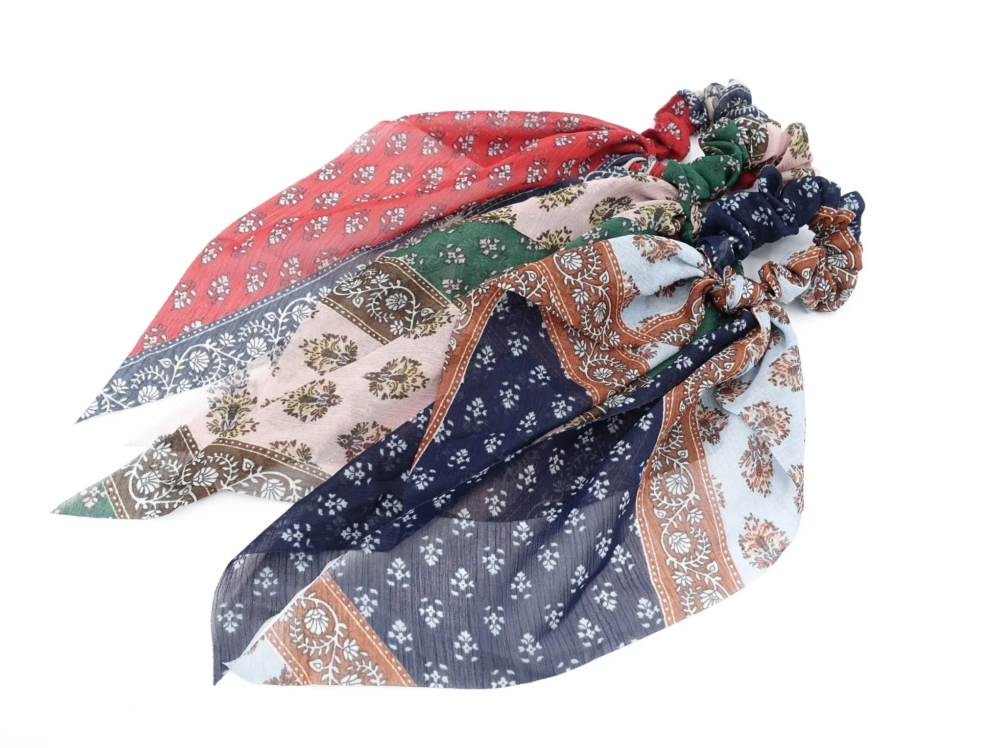 chiffon floral paisley scrunchies tail knotted hair tie for women