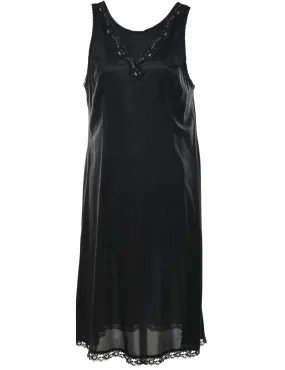 Classic Black Lace Trim Slip Dress - L