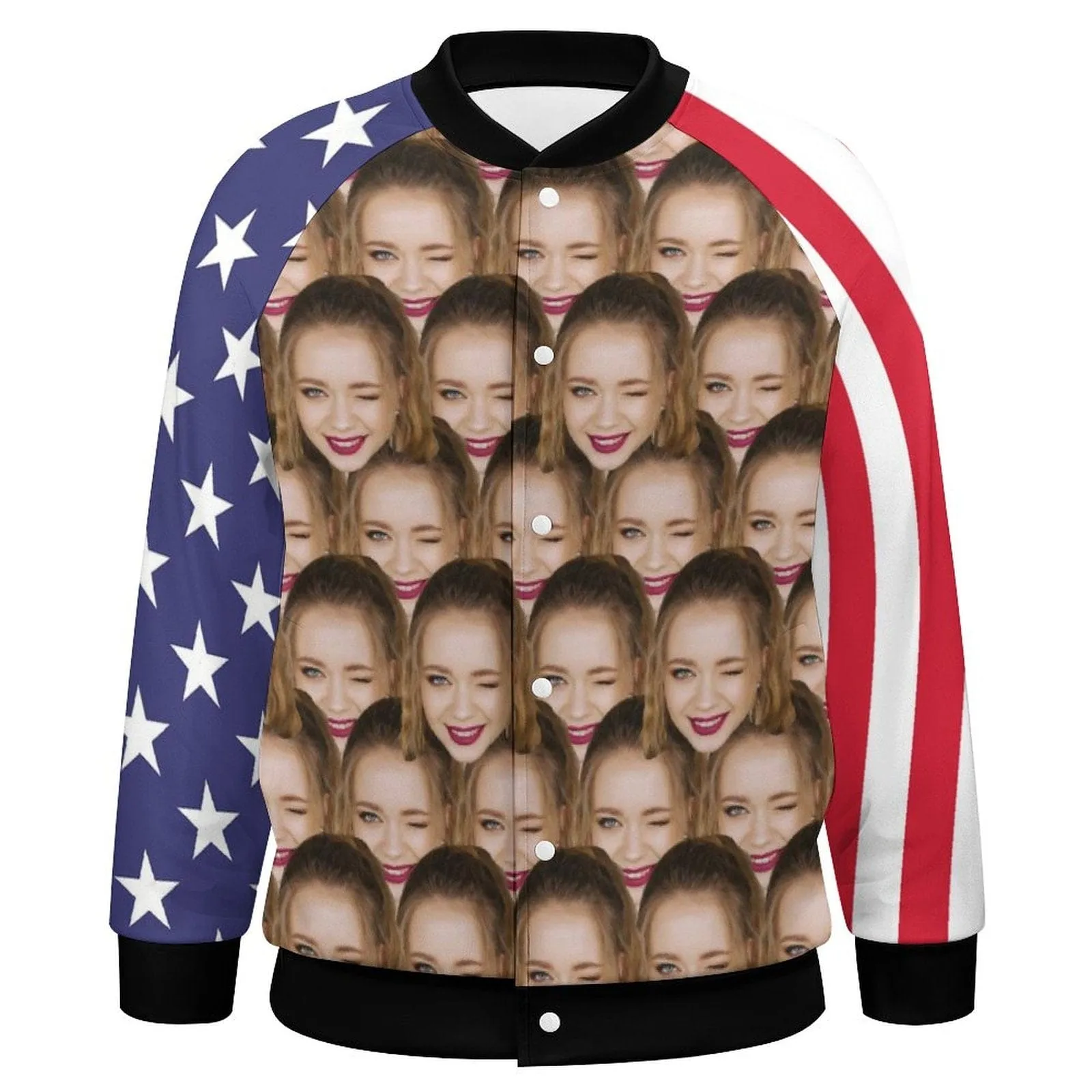 Custom Face Couple American Flag Women/Men's Bomber Jacket Unisex Outerwear