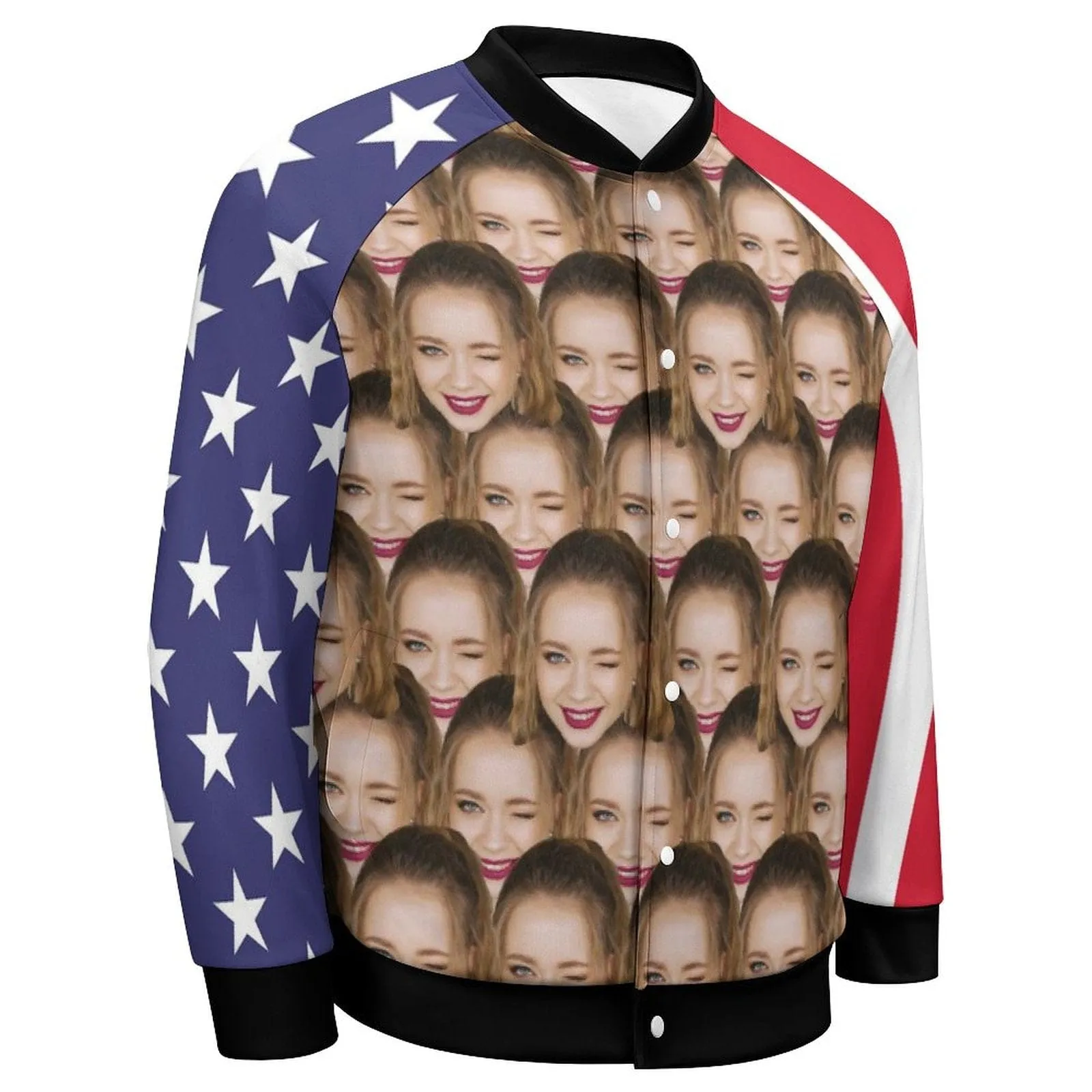 Custom Face Couple American Flag Women/Men's Bomber Jacket Unisex Outerwear