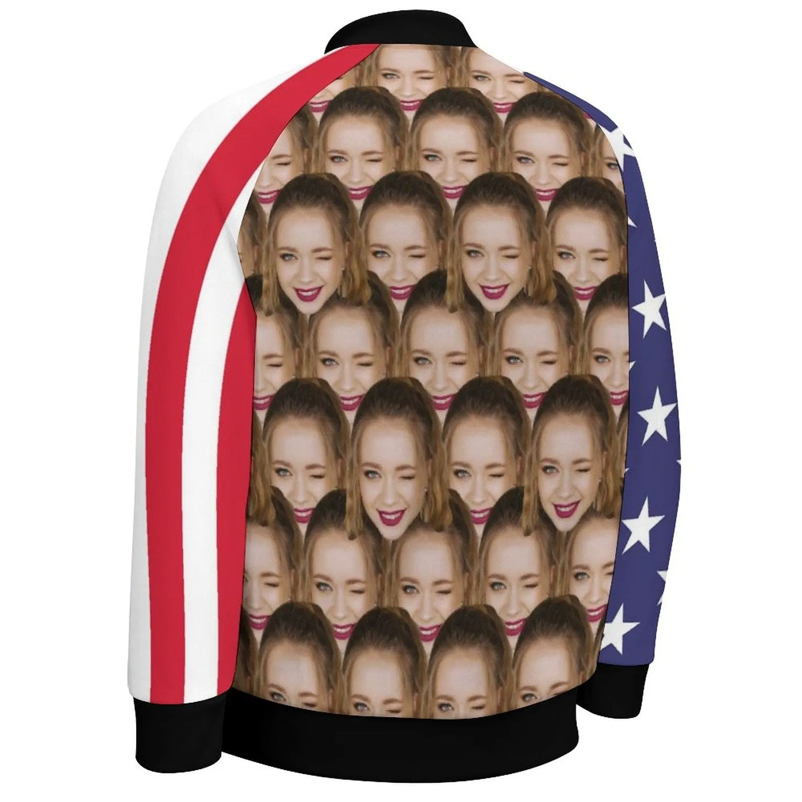 Custom Face Couple American Flag Women/Men's Bomber Jacket Unisex Outerwear