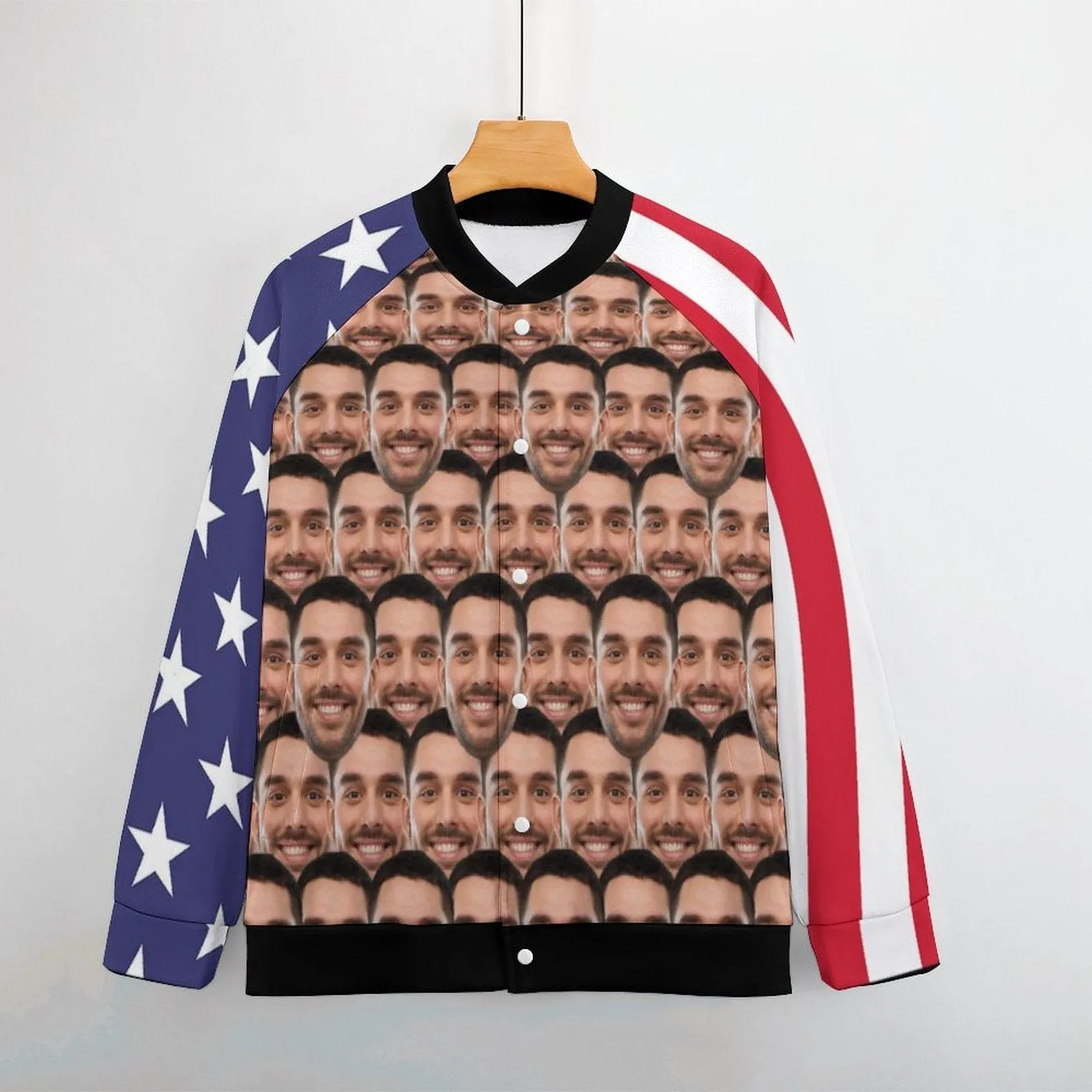 Custom Face Couple American Flag Women/Men's Bomber Jacket Unisex Outerwear