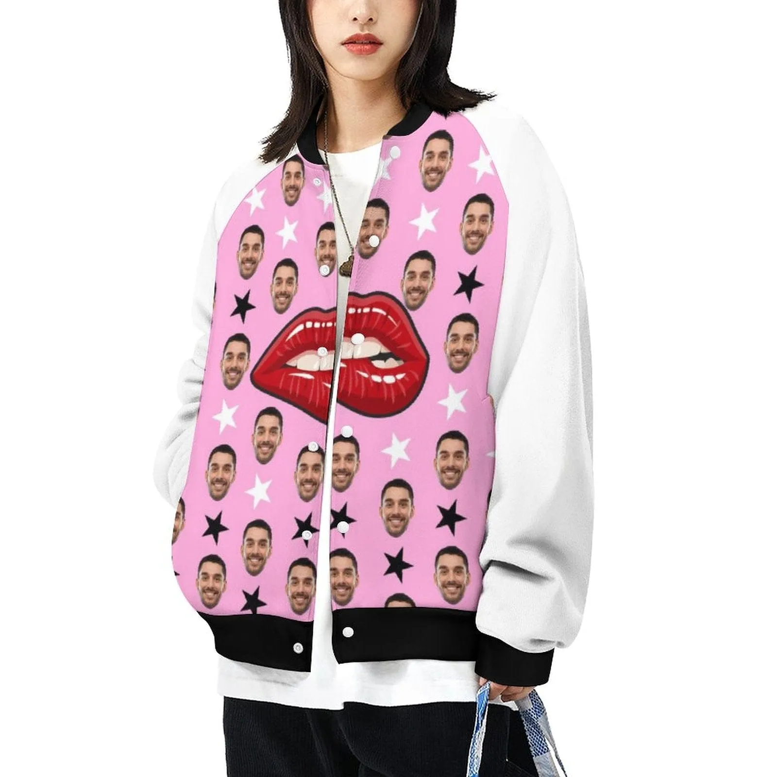 Custom Face Couple Lip Women/Men's Bomber Jacket Unisex Outerwear