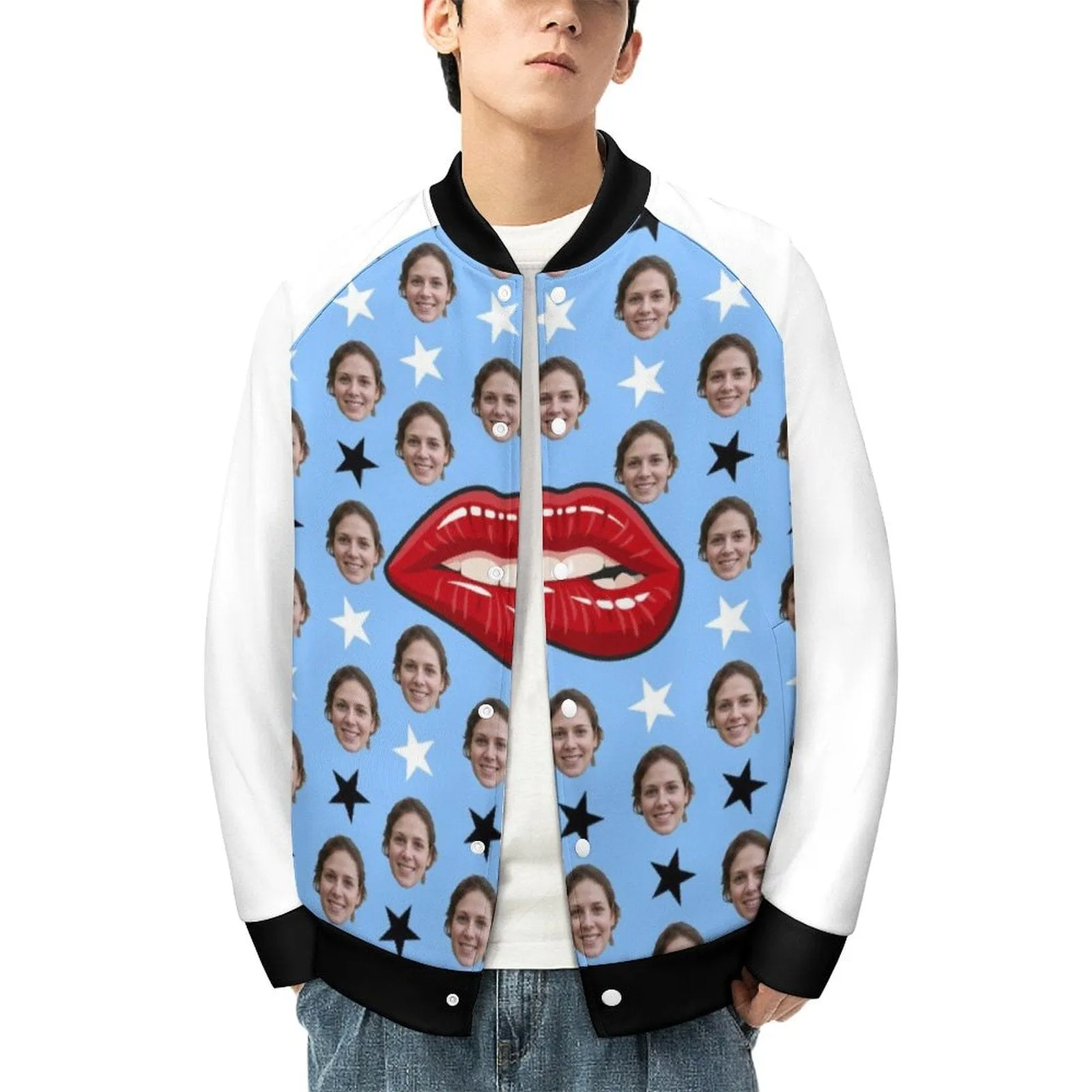 Custom Face Couple Lip Women/Men's Bomber Jacket Unisex Outerwear