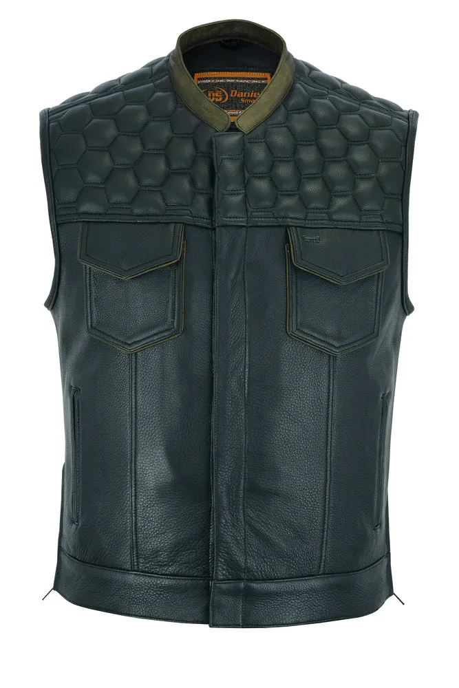 DS199 Men's Whiskey Accent Quilt Top Leather Vest "The Whiskey"