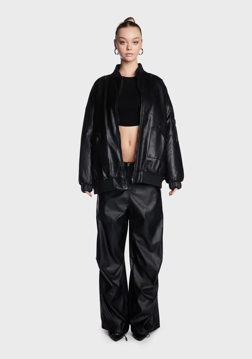 Faux Leather Oversized Bomber Jacket