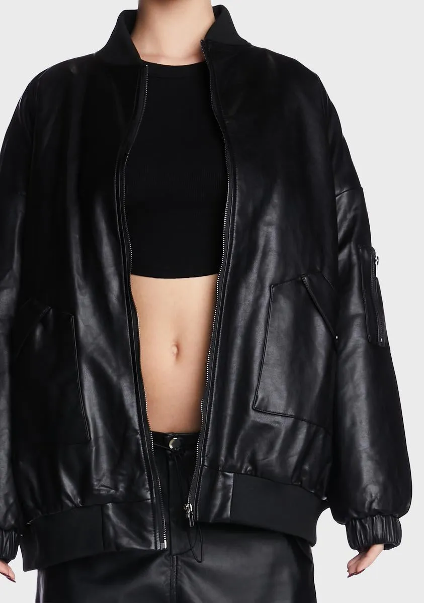 Faux Leather Oversized Bomber Jacket