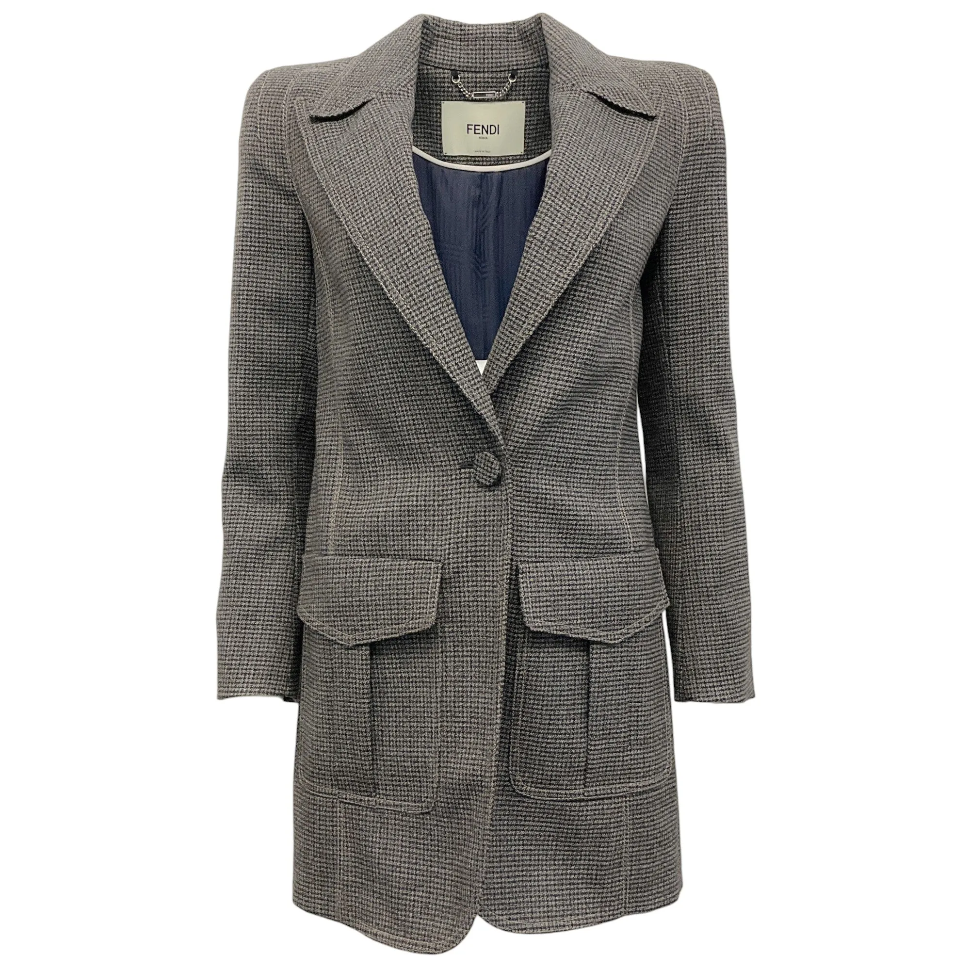 Fendi Charcoal Grey / Navy Blue Houndstooth Jacket