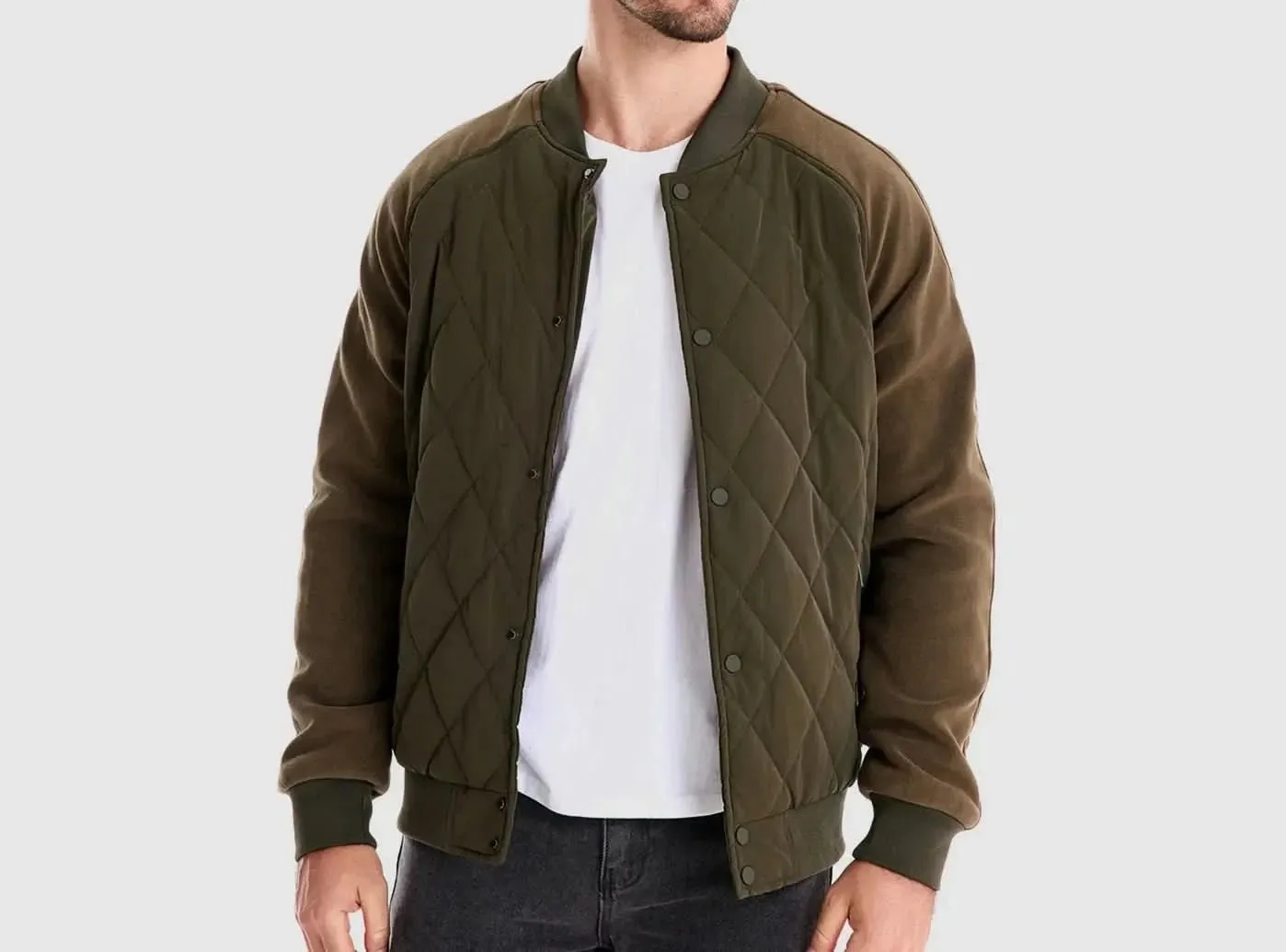 FitVille Men's Patchwork Fleece-Lined Bomber Jacket