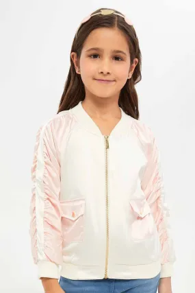 Girls Pink Embellished Bomber Jacket