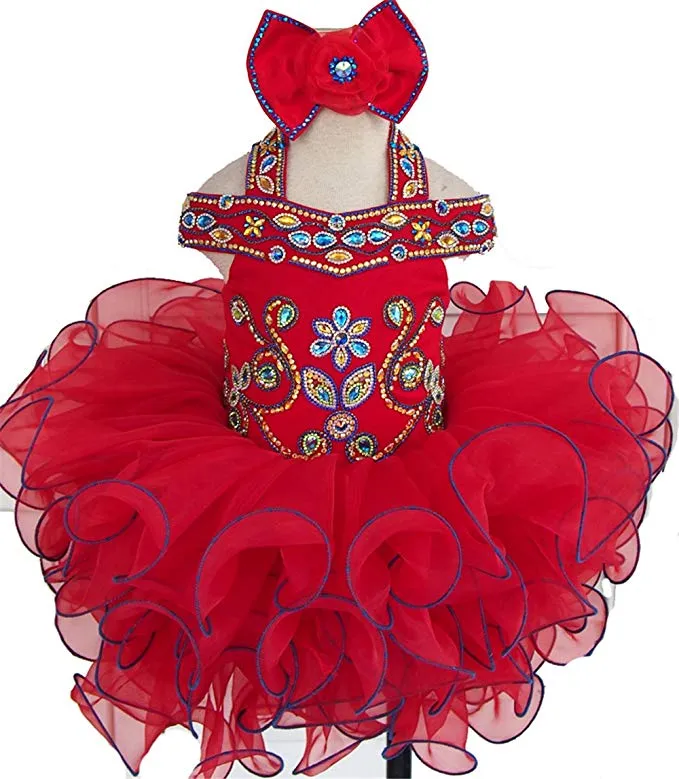 Halter Beaded Bodice Little Girl Toddler Infant Cupcake Pageant Dress