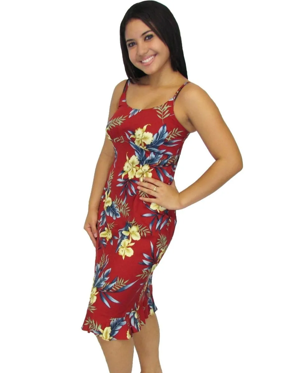 Hawaiian Dress Midi Slip Okalani Red