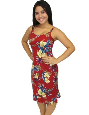 Hawaiian Dress Midi Slip Okalani Red