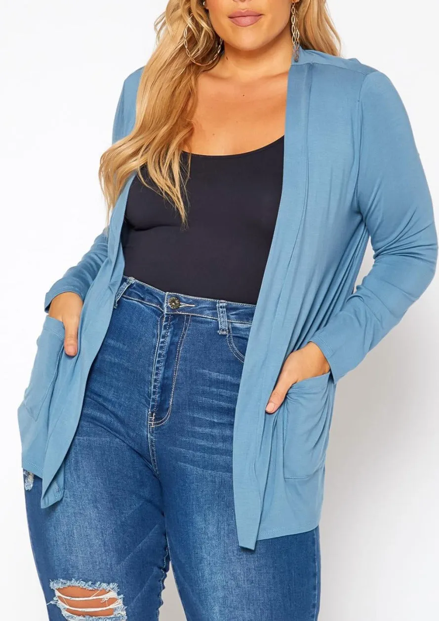 Hi Curvy Plus Size Casual Open Front Cardigan