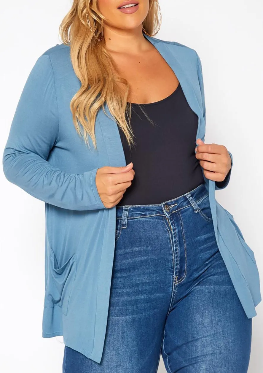 Hi Curvy Plus Size Casual Open Front Cardigan