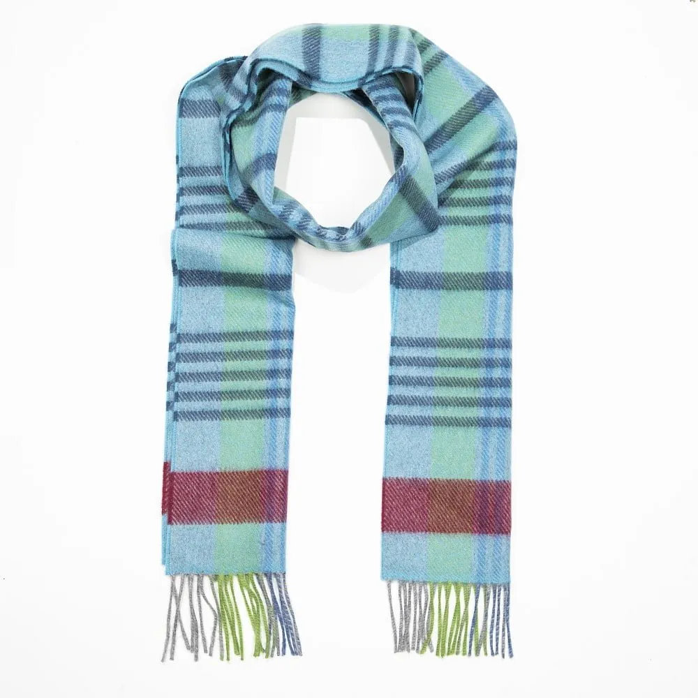 Irish Cashmere Wool Scarf Grey Blue Burgundy Check