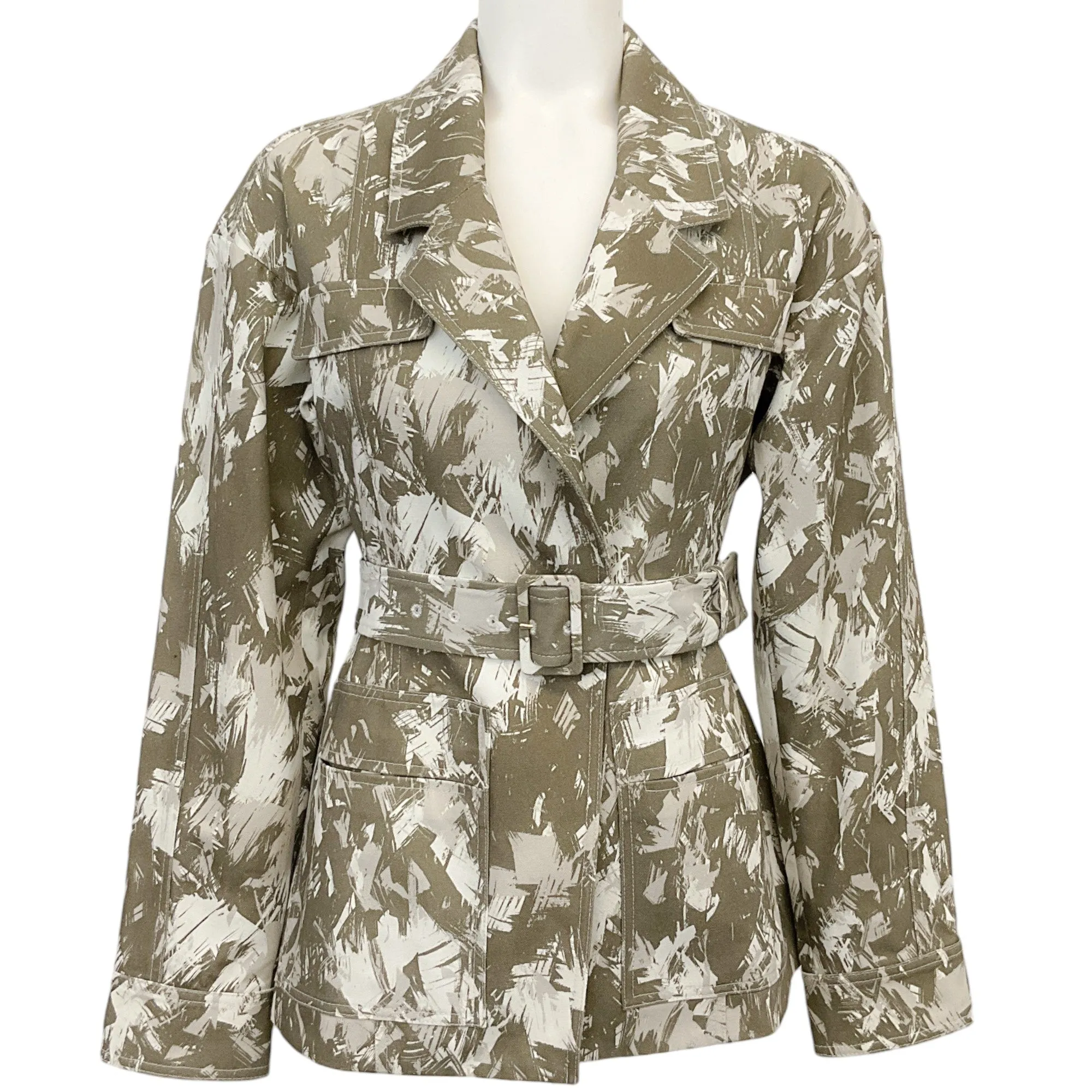 Jason Wu Olive / Ivory Cotton Canvas Belted One Button Jacket