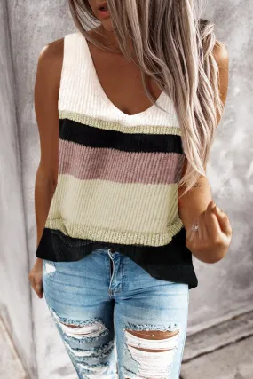 Khaki Color Block Knitted Sweater Vest