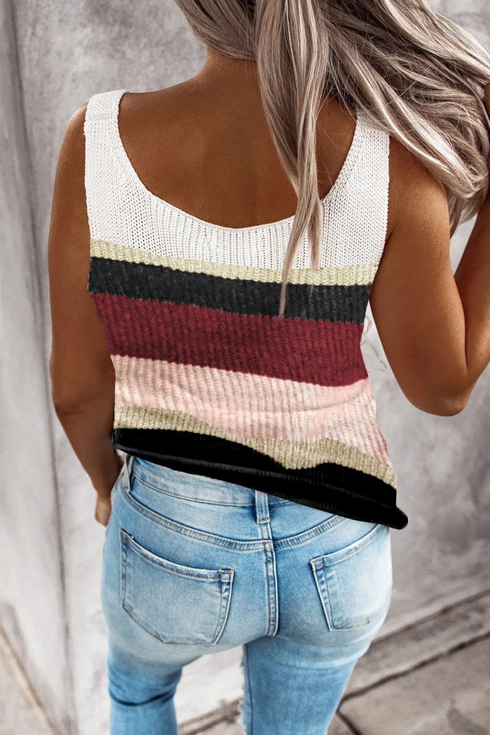 Khaki Color Block Knitted Sweater Vest