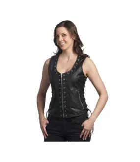 Ladies Light Weight Premium Leather Vest Zip Front 2682