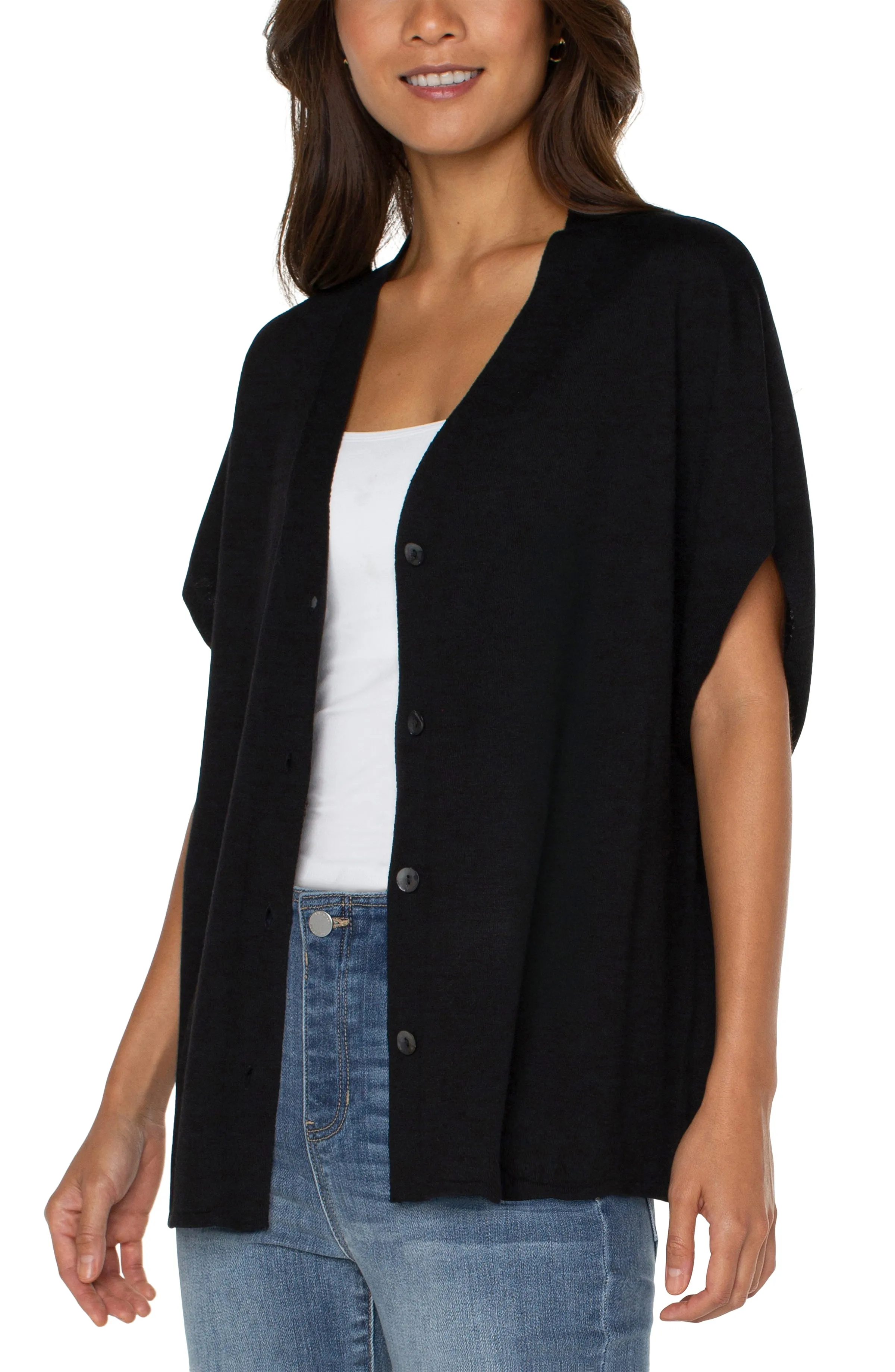 Liverpool Button Front Dolman Cardigan Sweater (black)