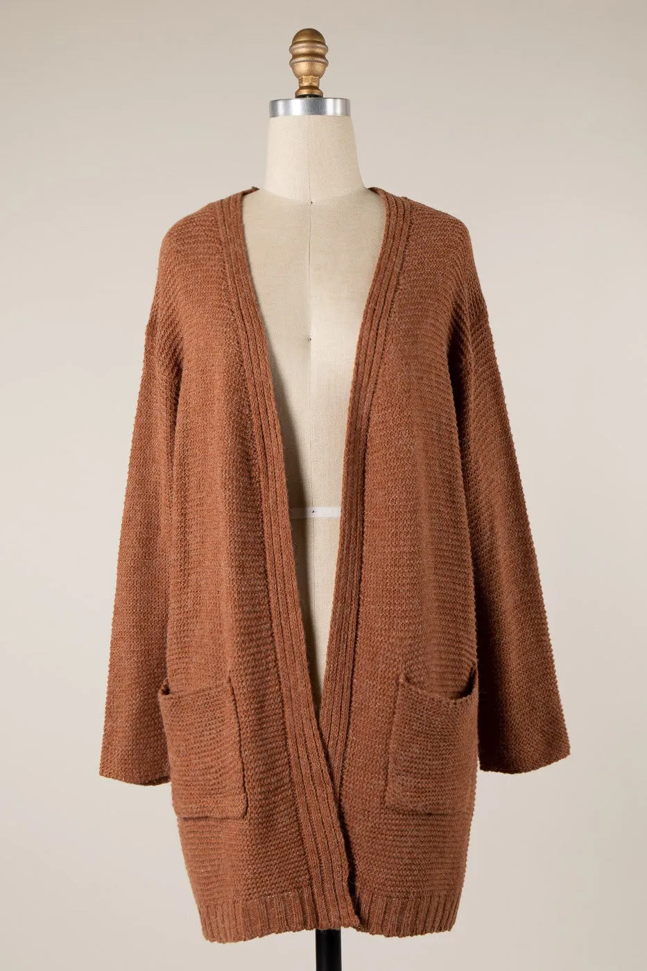 Long Sleeve Ribbed Trim Cable Knit Cardigan