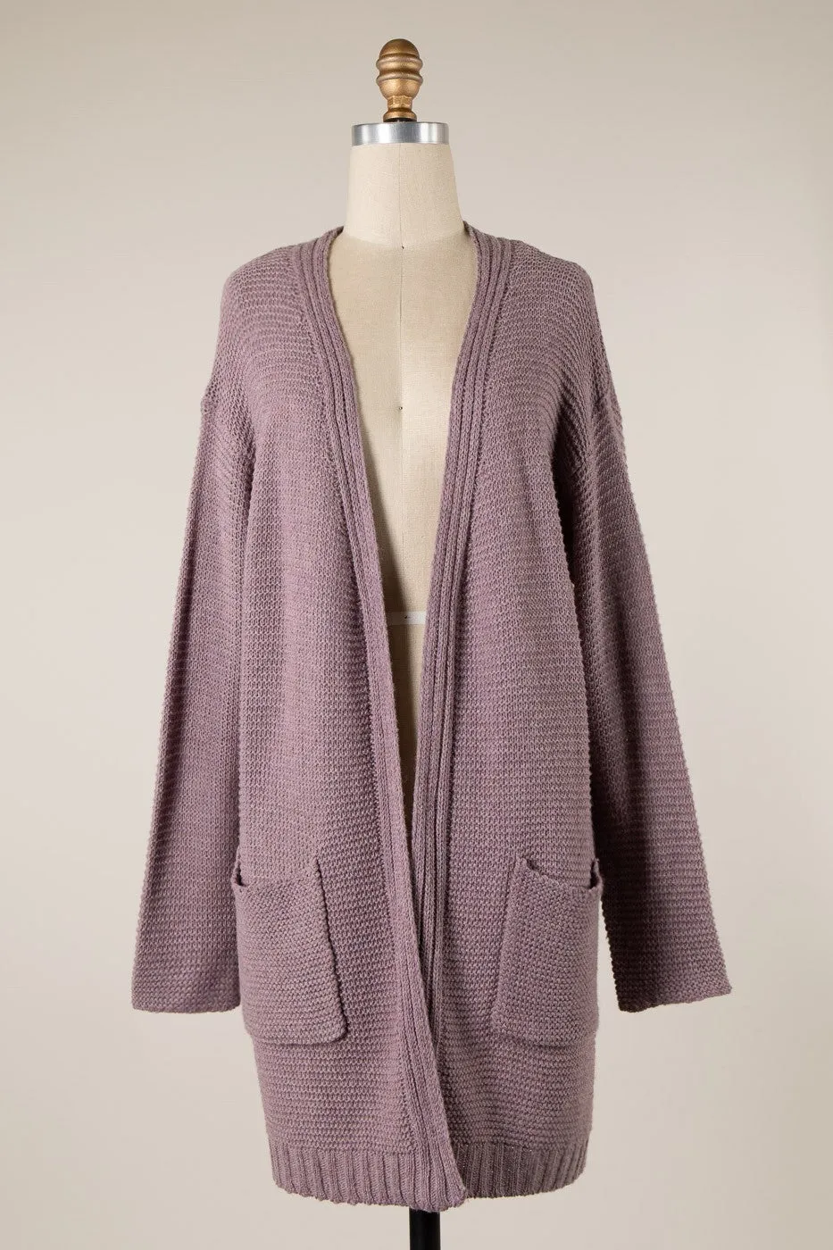 Long Sleeve Ribbed Trim Cable Knit Cardigan