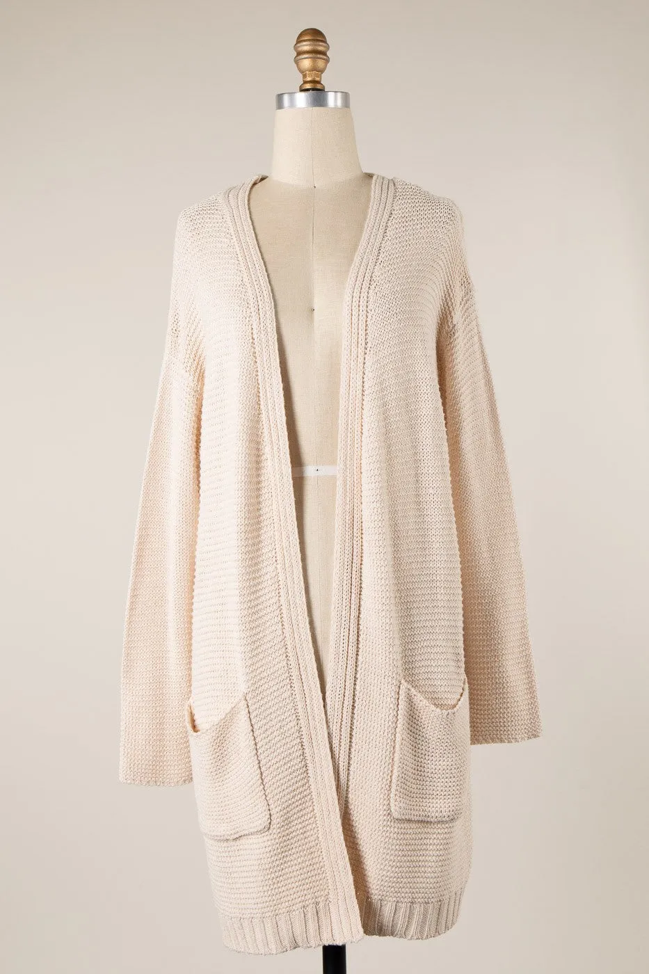 Long Sleeve Ribbed Trim Cable Knit Cardigan