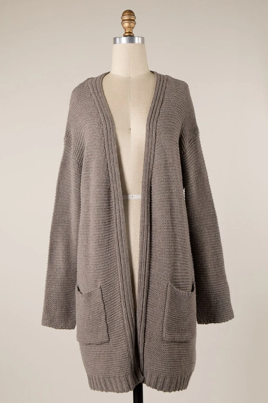 Long Sleeve Ribbed Trim Cable Knit Cardigan