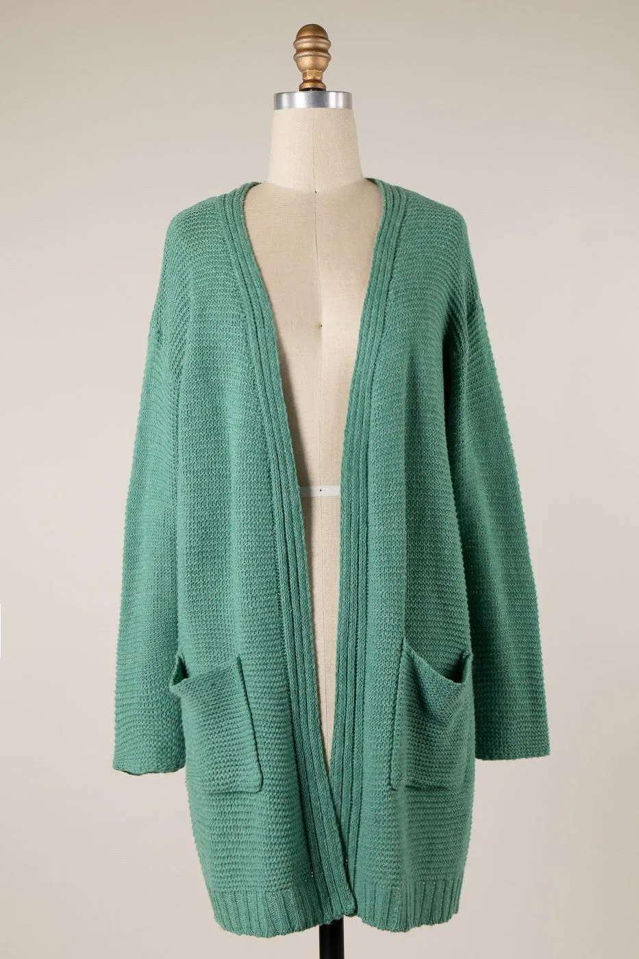 Long Sleeve Ribbed Trim Cable Knit Cardigan