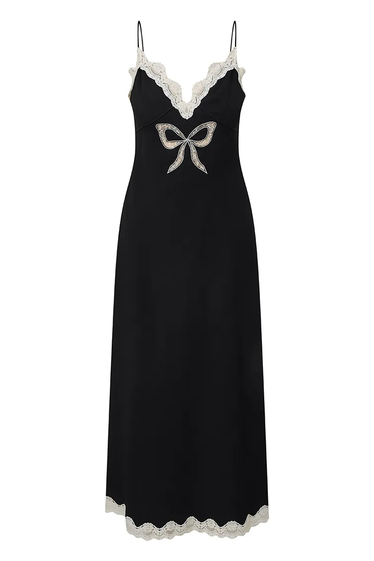 Manuela Bow Slip Maxi Dress - BLACK