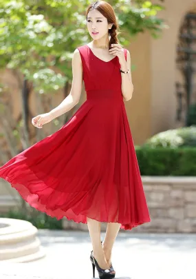 Maxi dress women chiffon long dress in Red wine (1005)