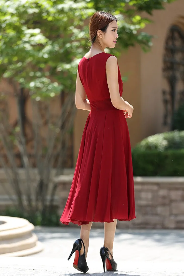 Maxi dress women chiffon long dress in Red wine (1005)